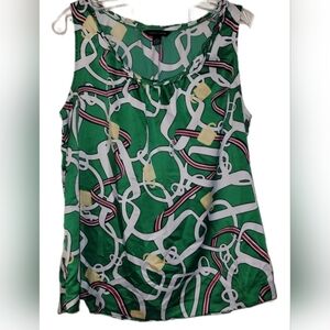 Tommy Hilfiger Women's Sz Medium Green Satin Sleeveless Blouse Classic Preppy